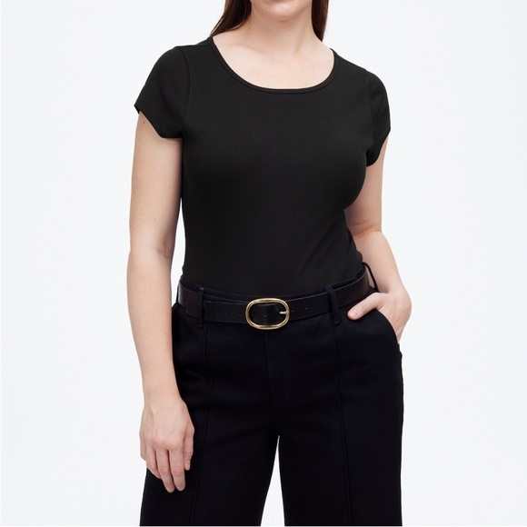 Madewell (Re)generative Cotton Ribbed Cap-Sleeve Tee Jet black size S NWT NU867 - Picture 2 of 14